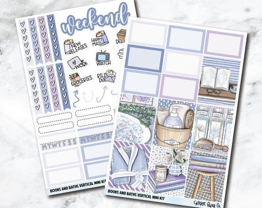 VERTICAL Planner Stickers Mini Kit - Books and Baths-Cricket Paper Co.