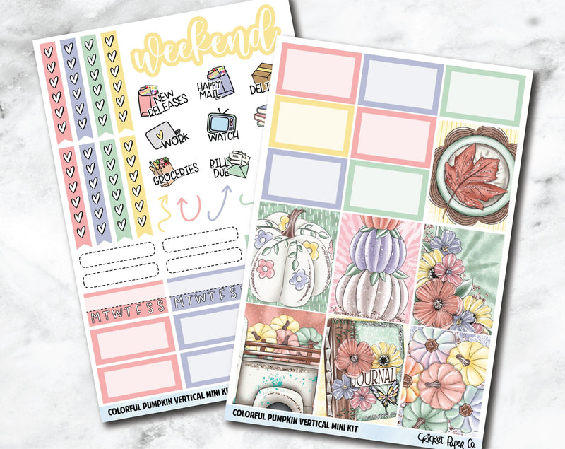 VERTICAL Planner Stickers Mini Kit - Colorful Pumpkin-Cricket Paper Co.