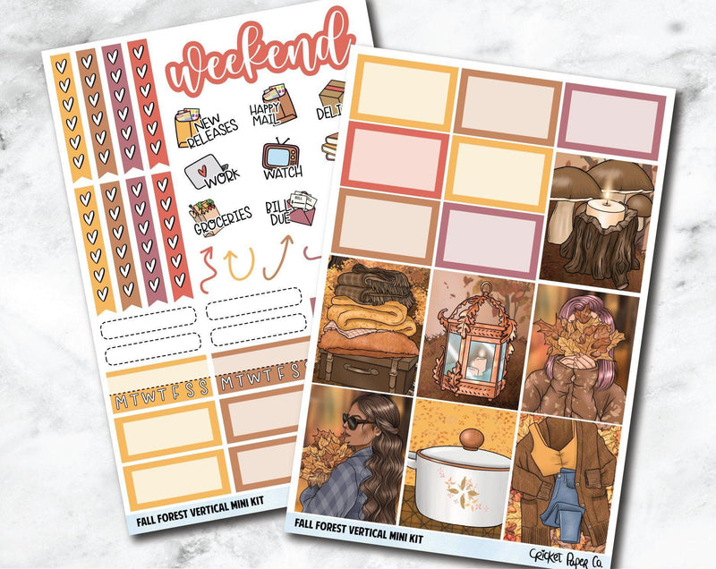 VERTICAL Planner Stickers Mini Kit - Fall Forest-Cricket Paper Co.
