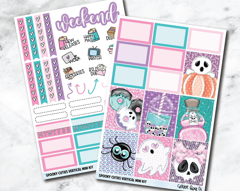VERTICAL Planner Stickers Mini Kit - Spooky Cuties-Cricket Paper Co.