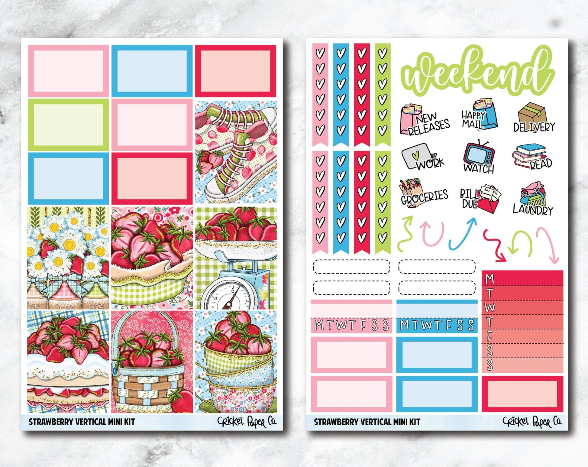 VERTICAL Planner Stickers Mini Kit - Strawberry-Cricket Paper Co.