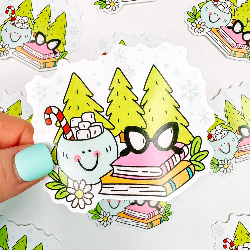 Winter Books & Cocoa - Bookish Vinyl Sticker-Cricket Paper Co.