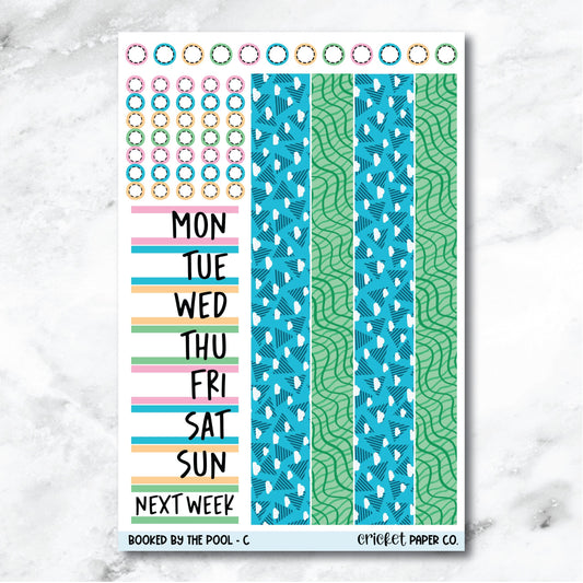 Booked by the Pool Date Cover and Washi Strip Journaling and Planner Stickers - C