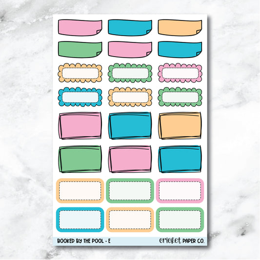 Booked by the Pool Doodle Boxes Journaling and Planner Stickers - E