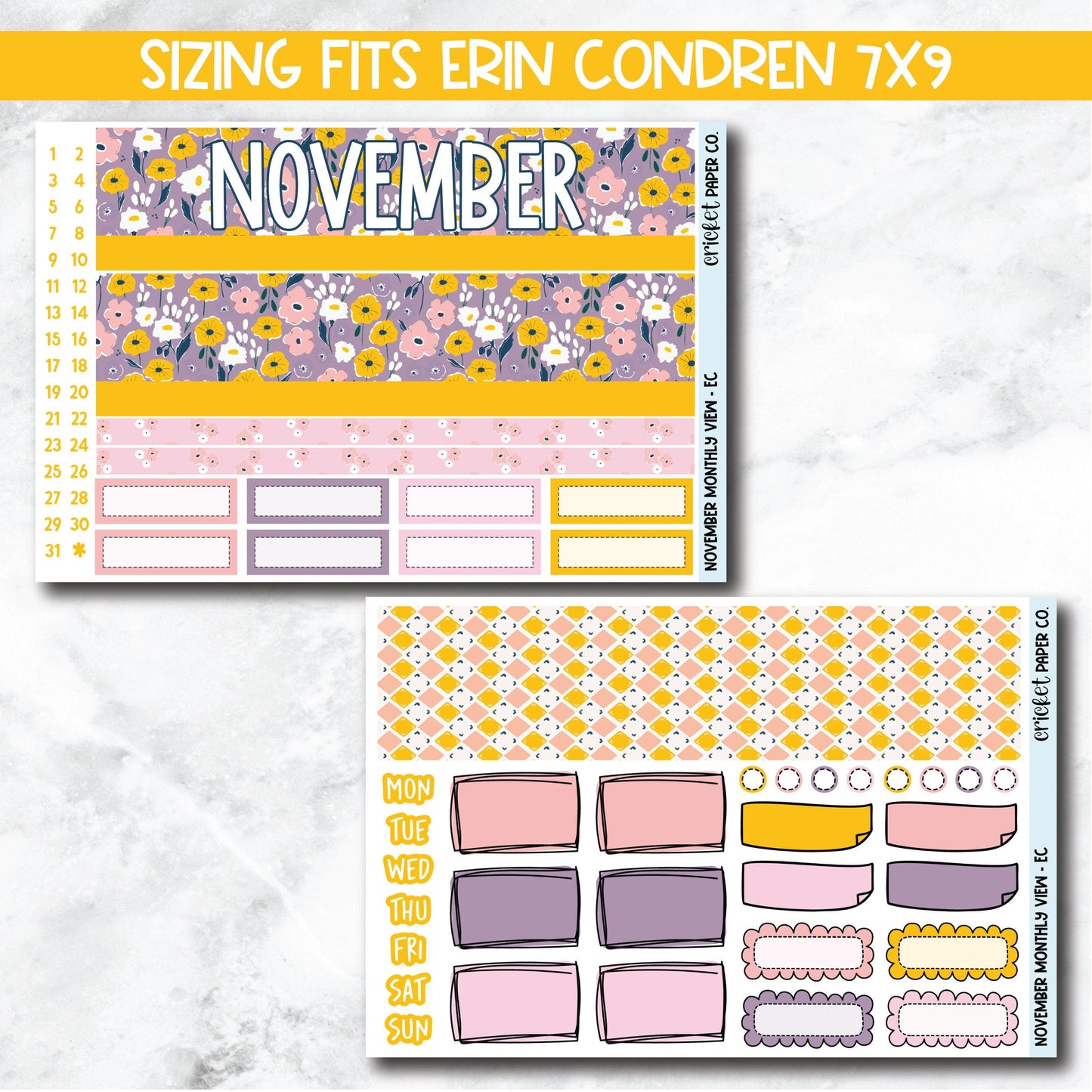 November Monthly View Planner Sticker Kit for 7x9 Planners