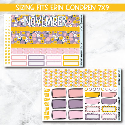 November Monthly View Planner Sticker Kit for 7x9 Planners