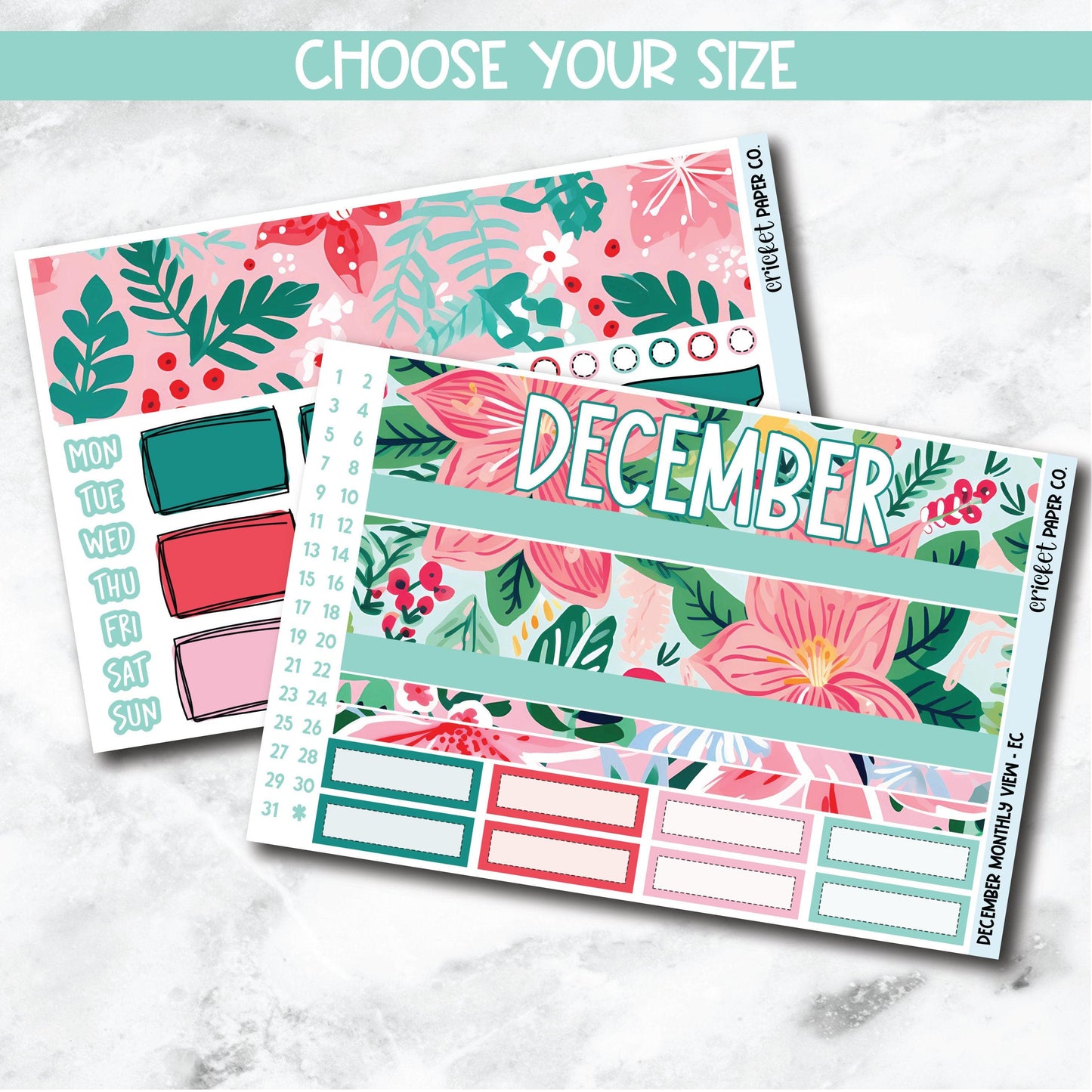 December Monthly View Planner Sticker Kit for 7x9 Planners