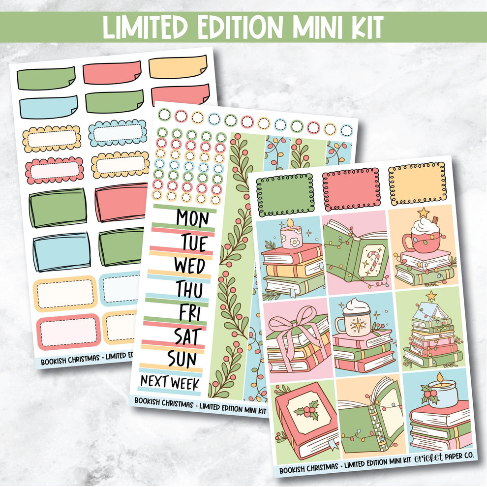 Planner Stickers Standard Mini Kit - Bookish Christmas – Cricket Paper Co.