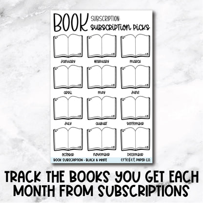 Book Subscription Tracker Book Journal Stickers - Black & White