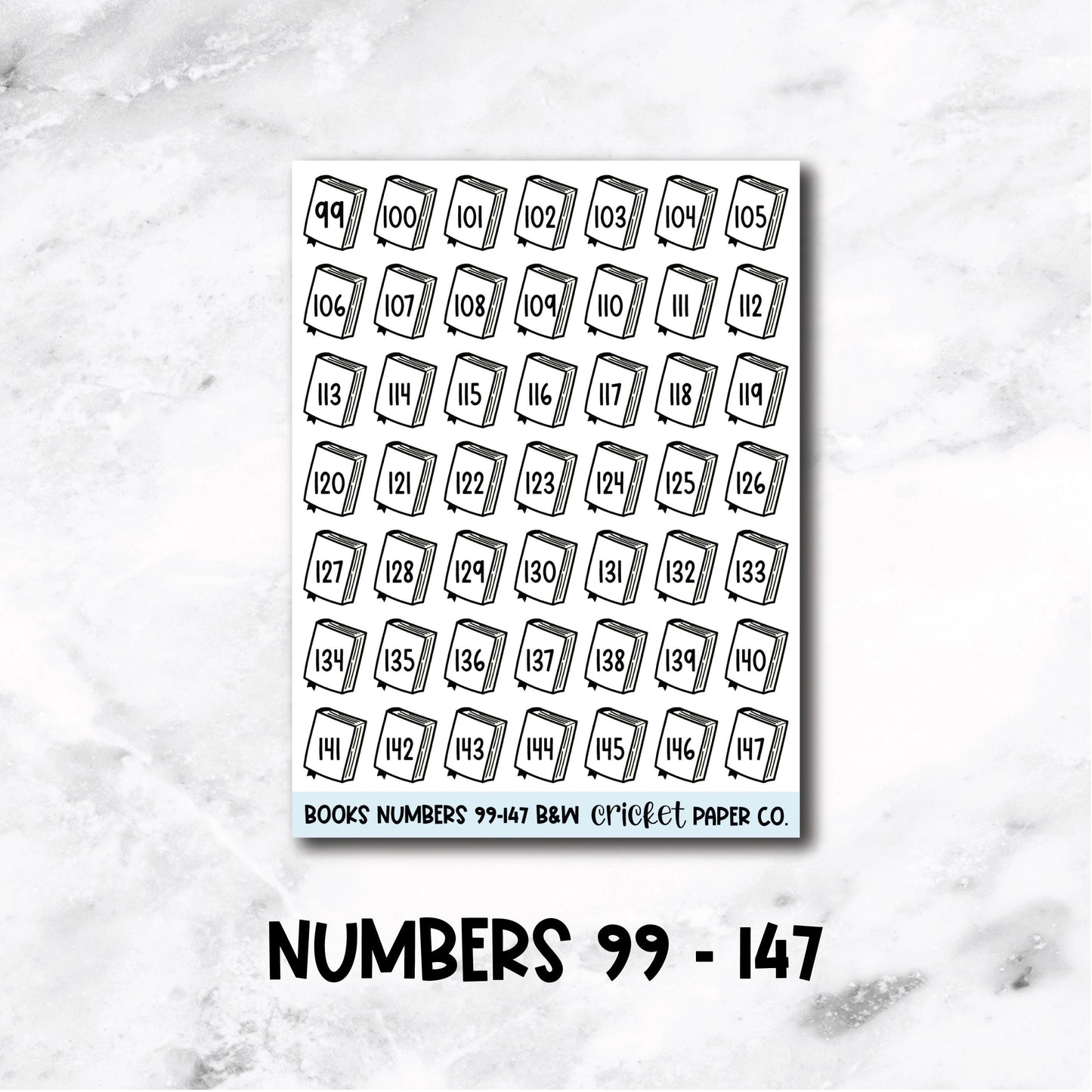 Book Numbers Reading Tracker Book Journal Stickers - Black & White