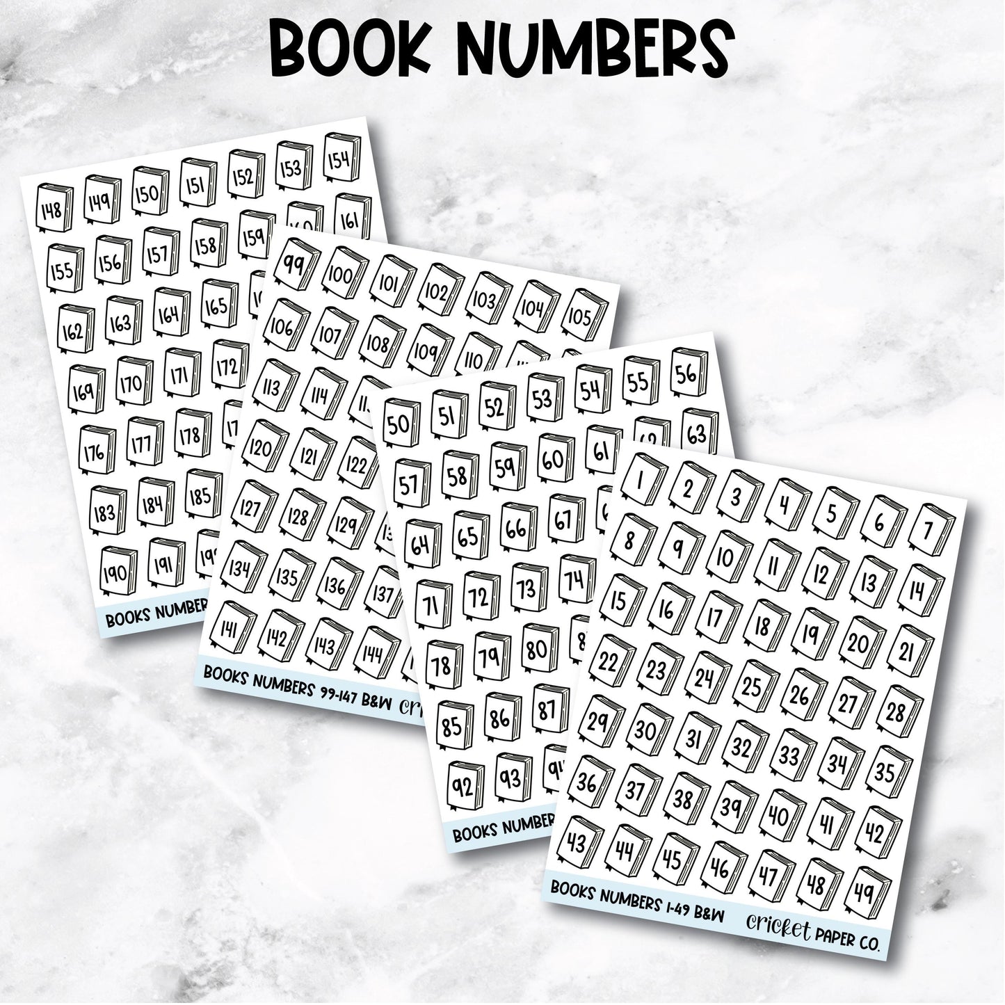 Book Numbers Reading Tracker Book Journal Stickers - Black & White