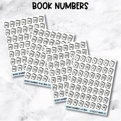 Book Numbers Reading Tracker Book Journal Stickers - Black & White