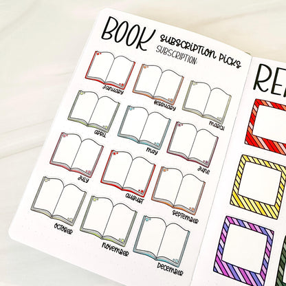 Book Subscription Tracker Book Journal Stickers - Black & White
