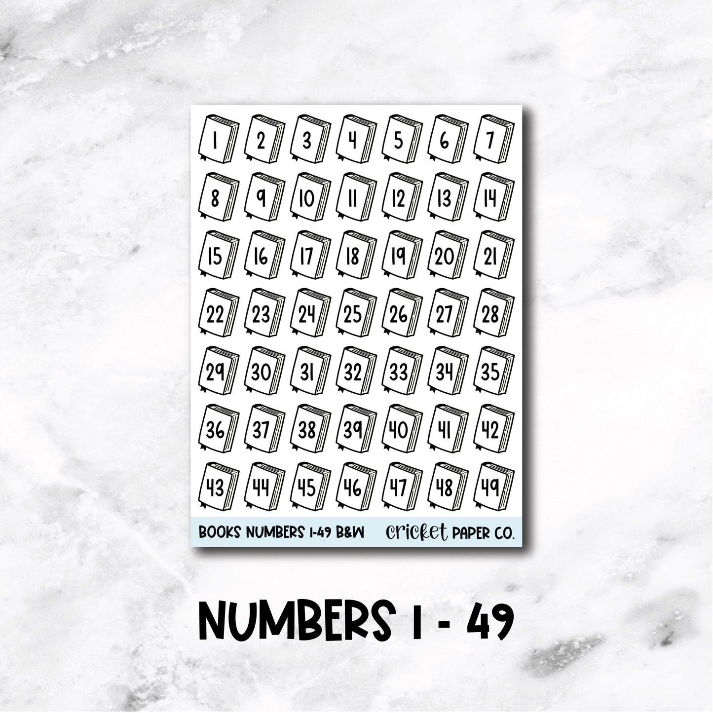 Book Numbers Reading Tracker Book Journal Stickers - Black & White