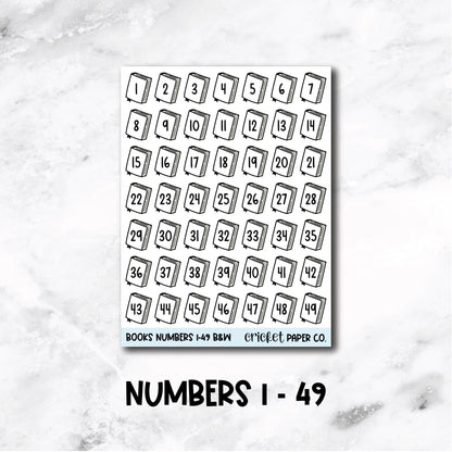Book Numbers Reading Tracker Book Journal Stickers - Black & White