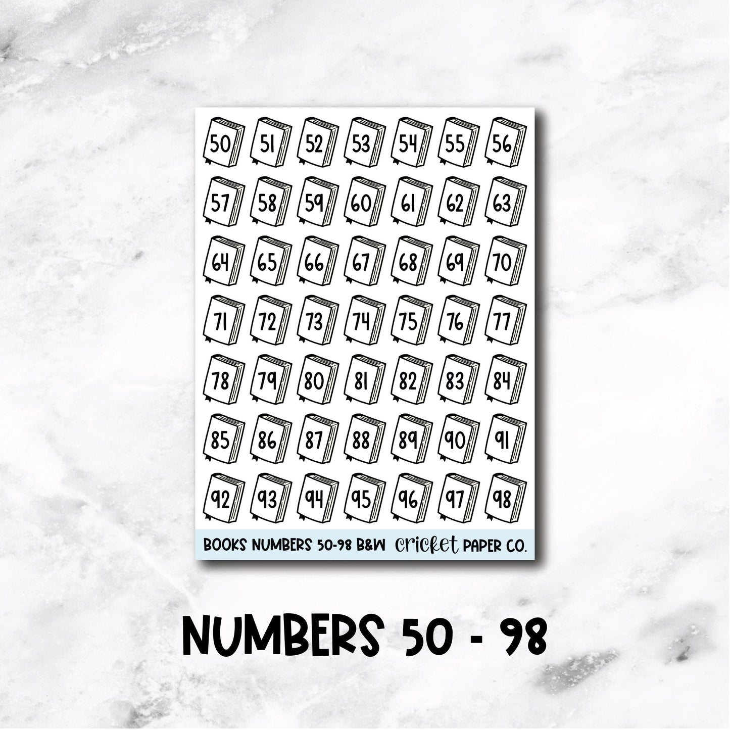 Book Numbers Reading Tracker Book Journal Stickers - Black & White
