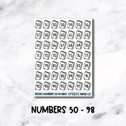 Book Numbers Reading Tracker Book Journal Stickers - Black & White