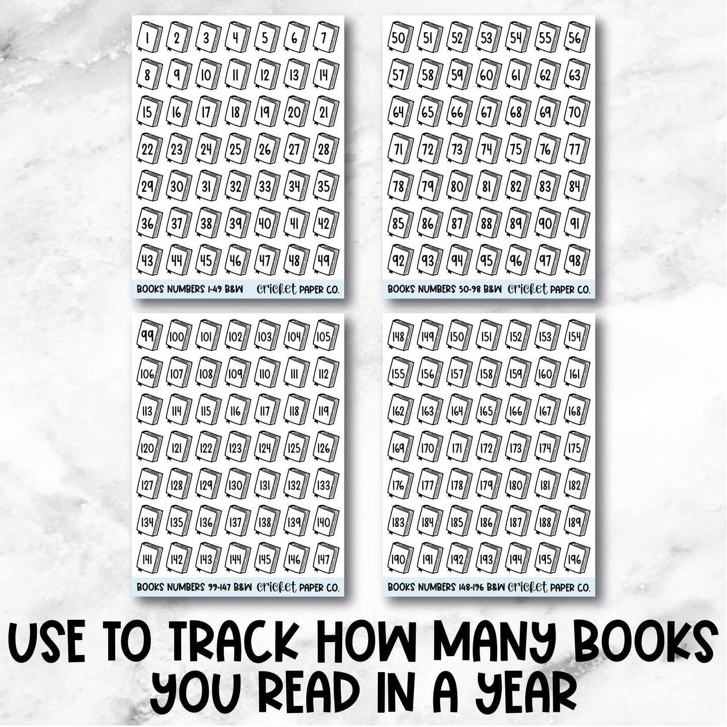 Book Numbers Reading Tracker Book Journal Stickers - Black & White