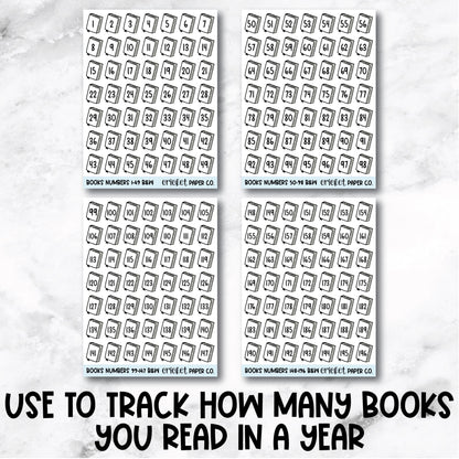 Book Numbers Reading Tracker Book Journal Stickers - Black & White