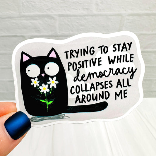 Staying Positive Cat - Decorative Vinyl Sticker DC42