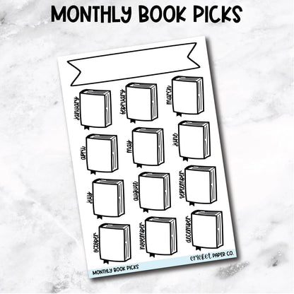 Monthly Picks Book Club or Subscription Tracker Book Journal Stickers