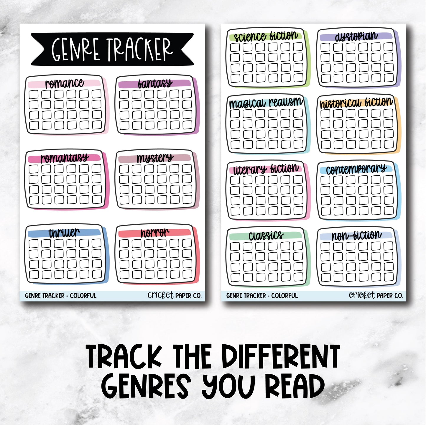 Book Genre Reading Tracker Book Journal Stickers - Colorful