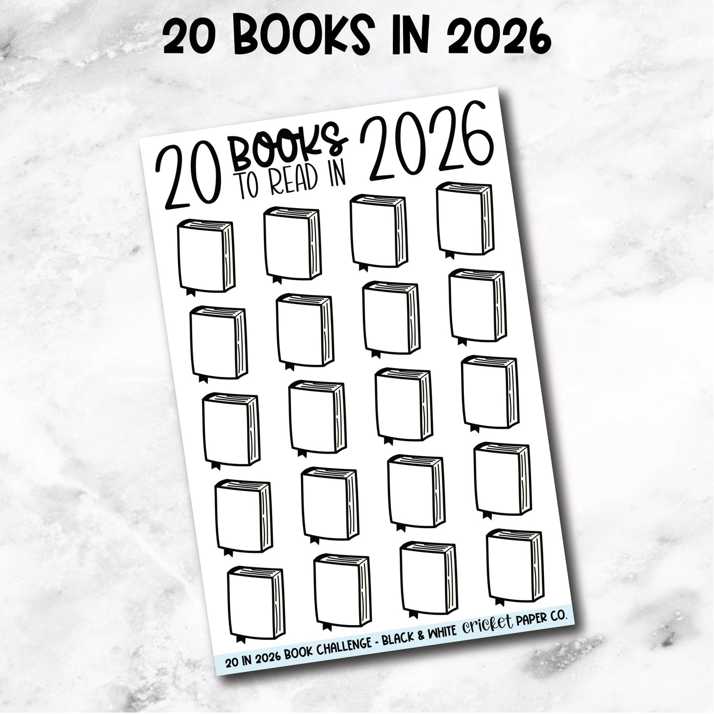 20 Books to Read in 2026 Challenge Book Journal Stickers - Black & White