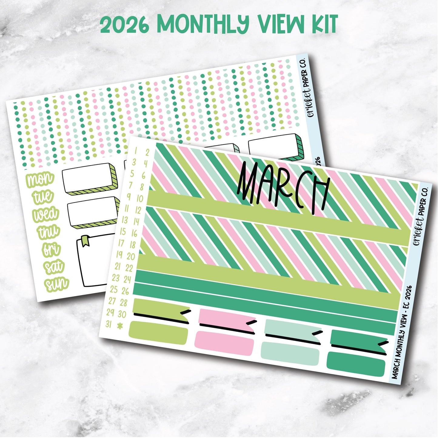 March Monthly View Planner Sticker Kit - 2026