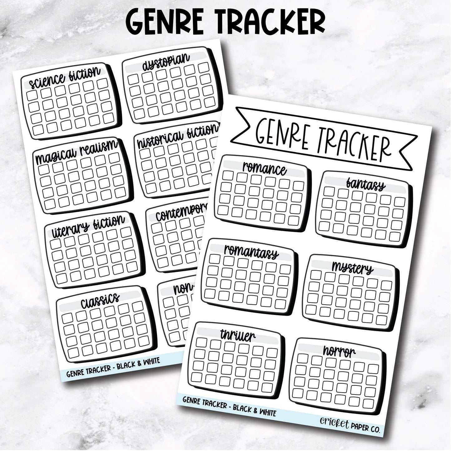 Book Genre Reading Tracker Book Journal Stickers - Black & White
