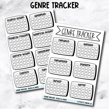 Book Genre Reading Tracker Book Journal Stickers - Black & White