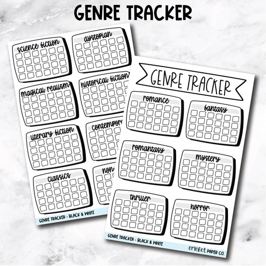 Book Genre Reading Tracker Book Journal Stickers - Black & White