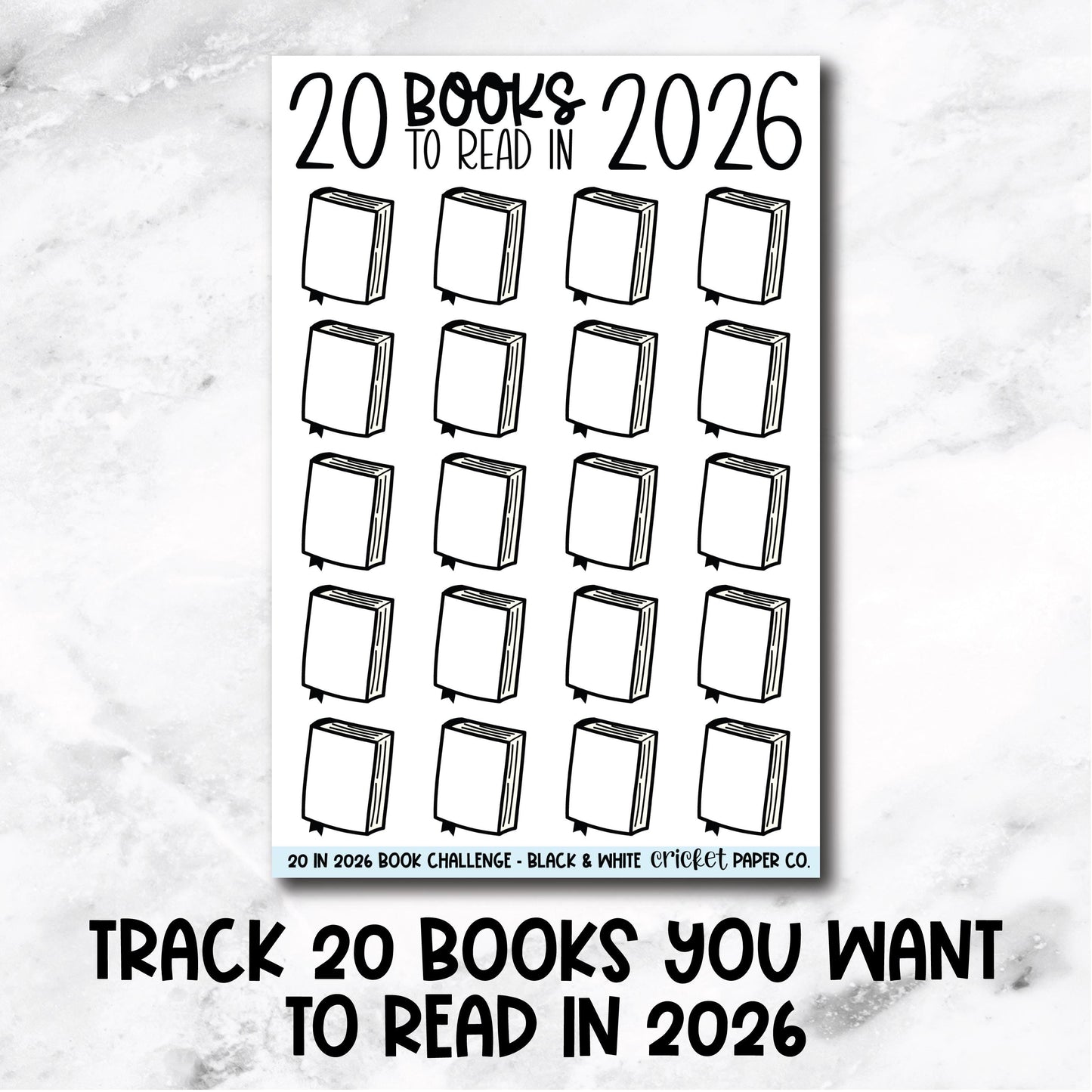20 Books to Read in 2026 Challenge Book Journal Stickers - Black & White