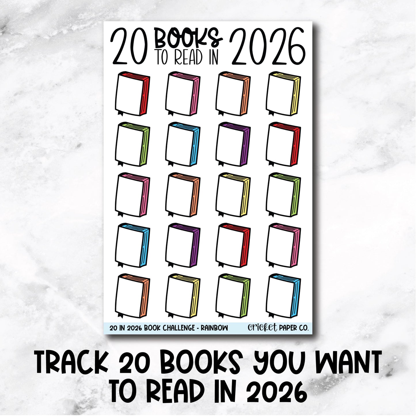 20 Books to Read in 2026 Challenge Book Journal Stickers - Rainbow