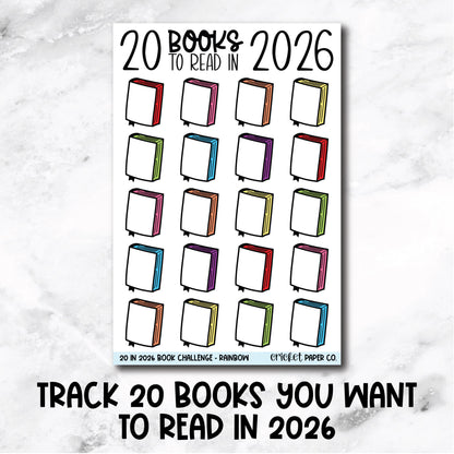 20 Books to Read in 2026 Challenge Book Journal Stickers - Rainbow