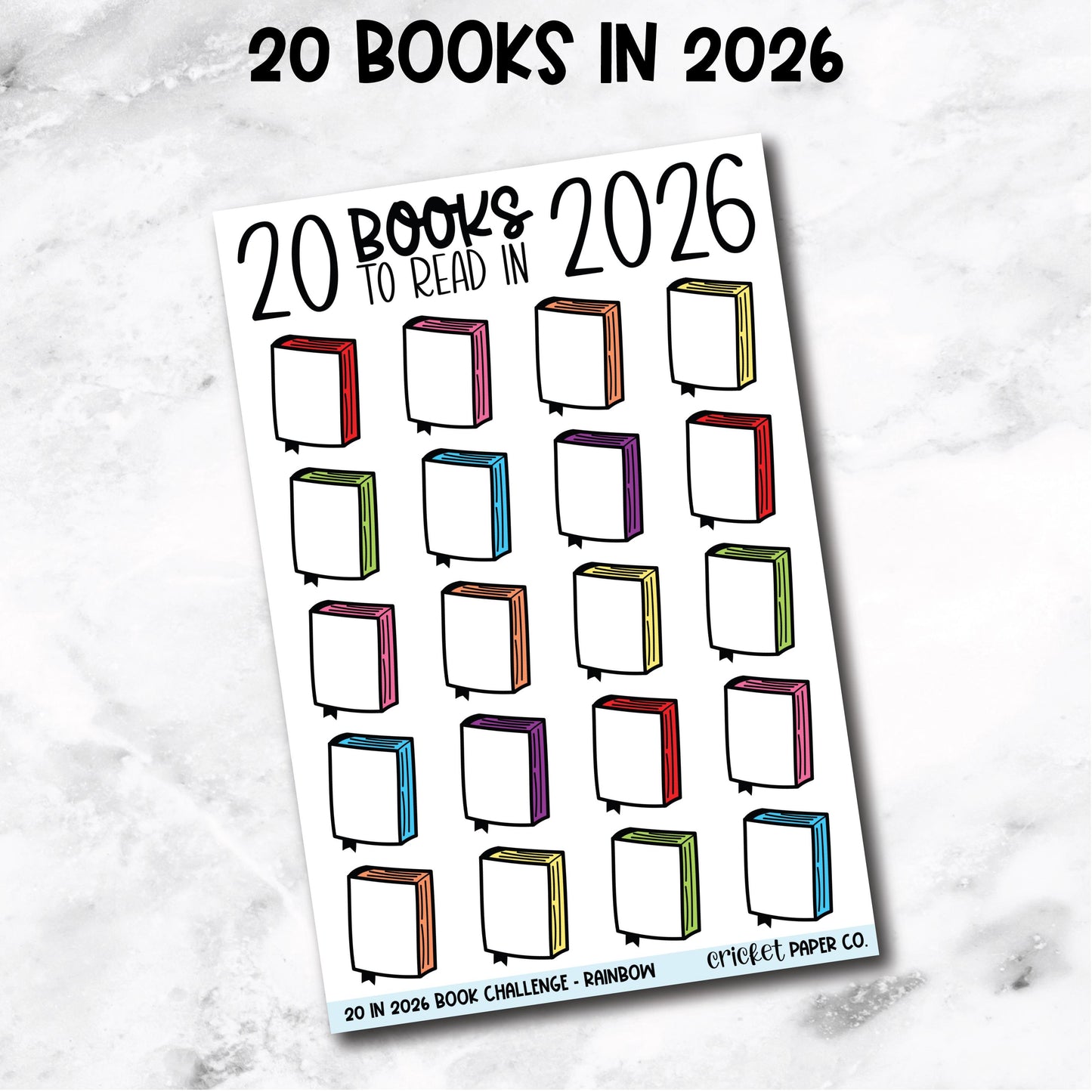 20 Books to Read in 2026 Challenge Book Journal Stickers - Rainbow