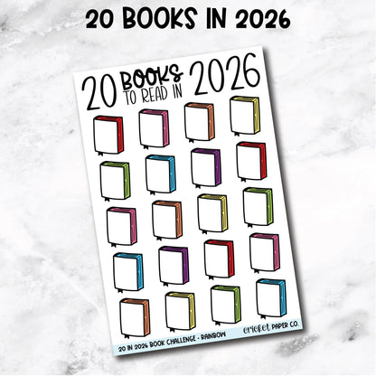 20 Books to Read in 2026 Challenge Book Journal Stickers - Rainbow