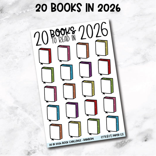 20 Books to Read in 2026 Challenge Book Journal Stickers - Rainbow