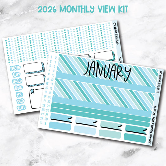 January Monthly View Planner Sticker Kit - 2026