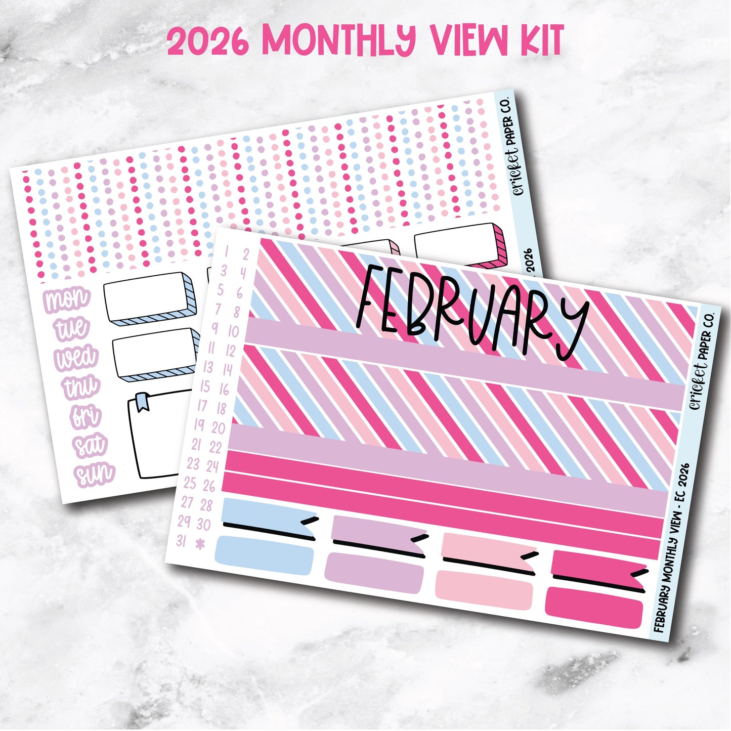 February Monthly View Planner Sticker Kit - 2026