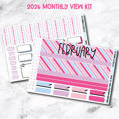 February Monthly View Planner Sticker Kit - 2026