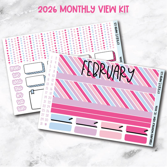 February Monthly View Planner Sticker Kit - 2026