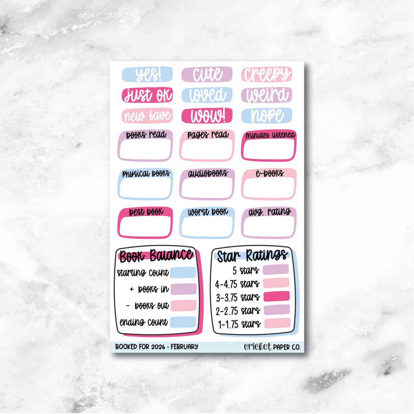 Book and Reading Journal Stickers - February