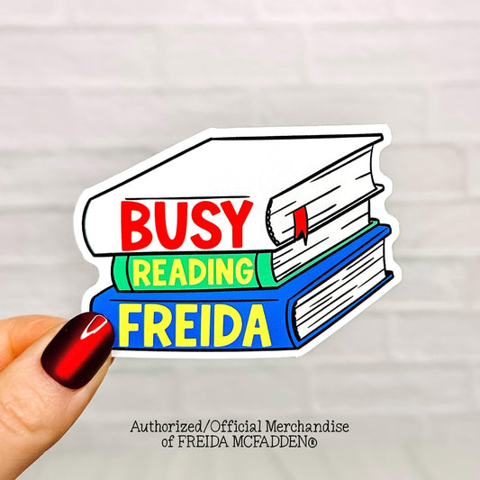 Busy Reading Freida Book Stack Vinyl Sticker - Official Merchandise of Freida McFadden FM08