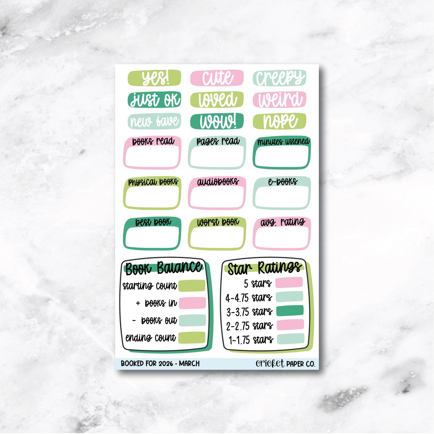 Book and Reading Journal Stickers - March