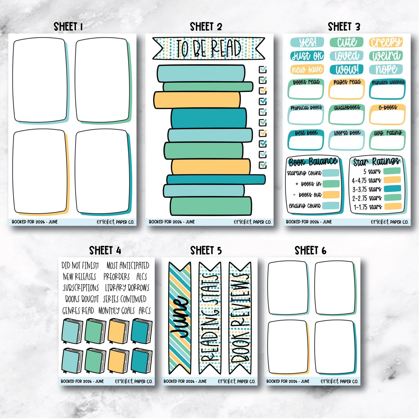 Book and Reading Journal Stickers - June