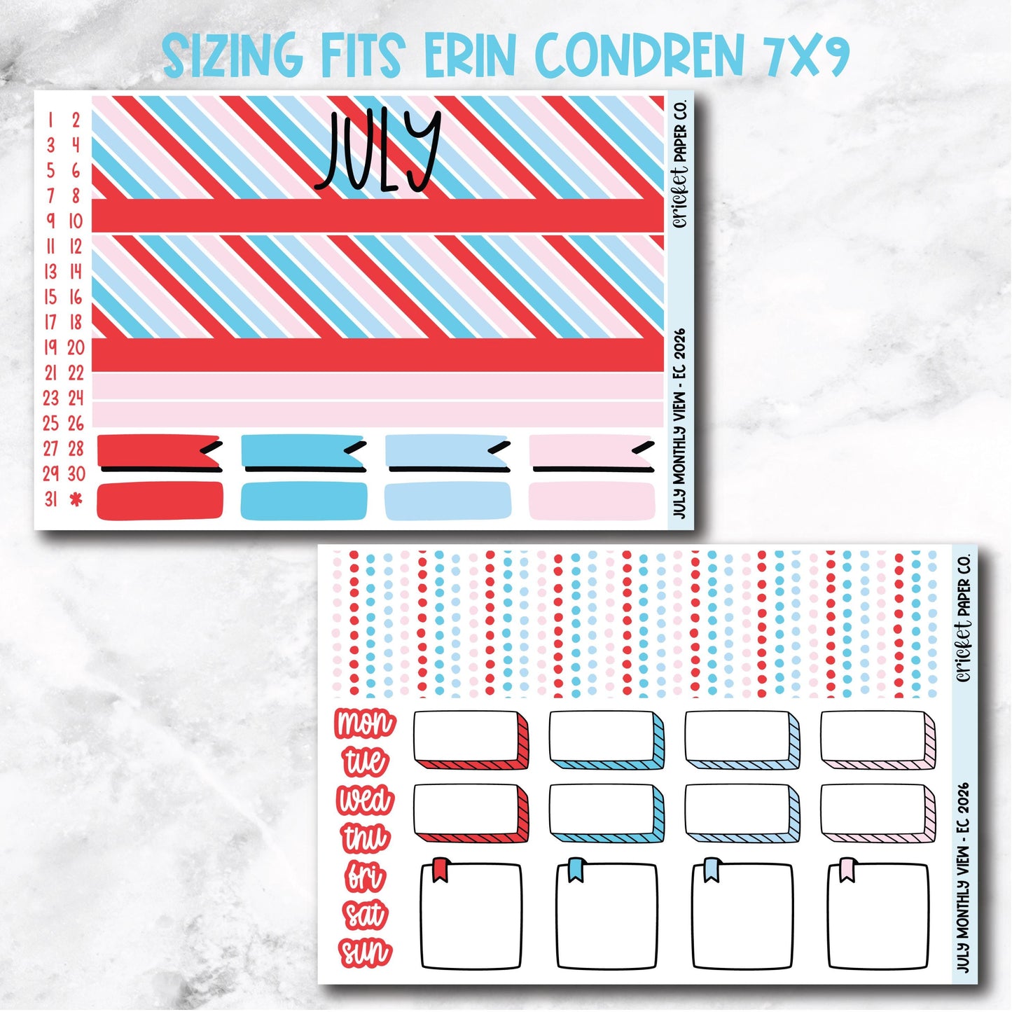 July Monthly View Planner Sticker Kit - 2026