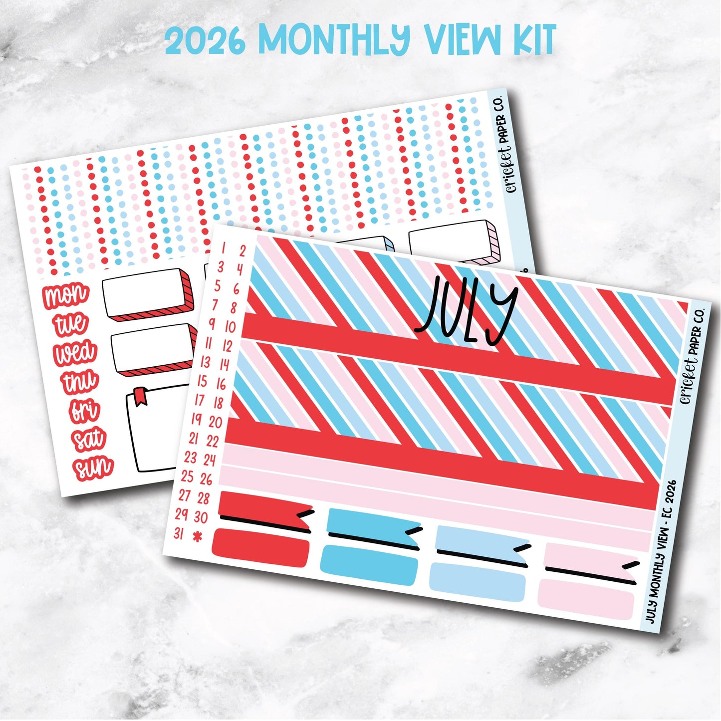 July Monthly View Planner Sticker Kit - 2026