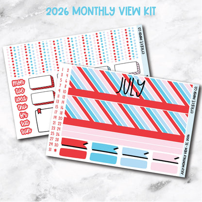 July Monthly View Planner Sticker Kit - 2026