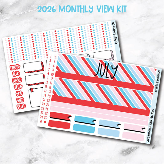 July Monthly View Planner Sticker Kit - 2026