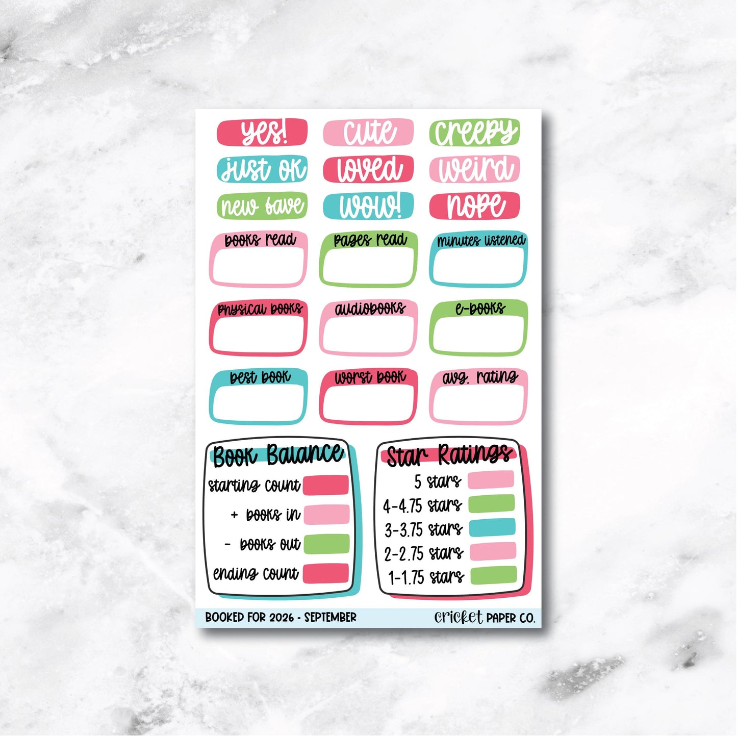 Book and Reading Journal Stickers - September
